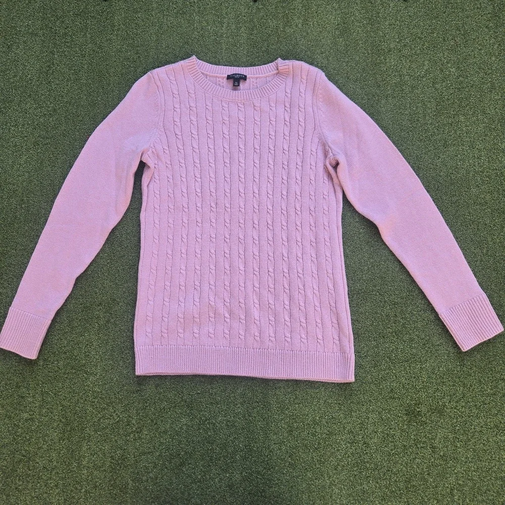 Talbots Petite Pink Cable Knit Sweater Womens SP Button Cuff